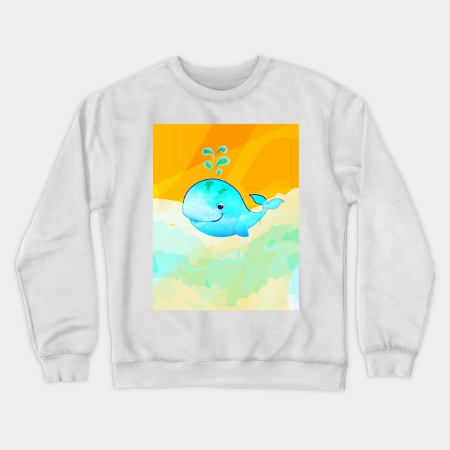 Cute Smile Blue Whale Crewneck Sweatshirt by Salma Ismail